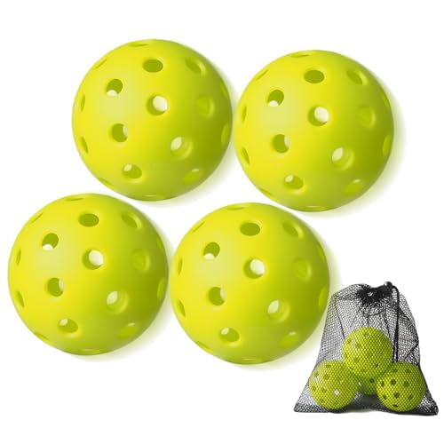 4 Pack Outdoor Pickleball Balls - 40 Hole High-Visibility TPE with Mesh Bag