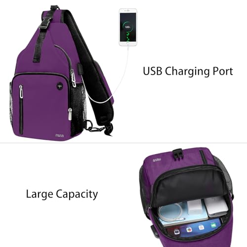 MOSISO Plum Sling Backpack with USB Charging Port & Multiple Pockets - Travel & Hiking Crossbody Bag