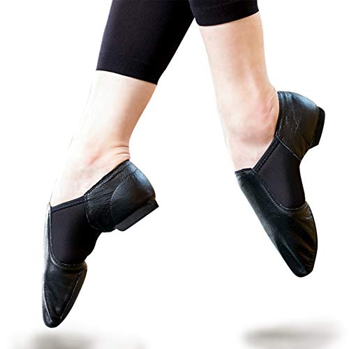 Jazz Dance Shoes for Girls - Black, Leather Slip-On, 12 Little Kid