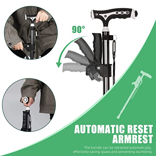 Yayayo Black Aluminum Foldable Walking Cane for Seniors - 440 Lb Support, Adjustable & LED Light