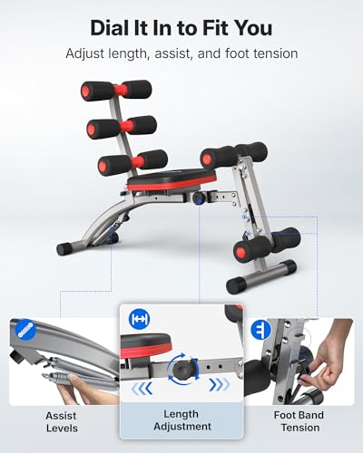 Adjustable Ab Trainer - Multi-Functional Core Workout Bench - Black Red
