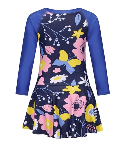 Girls Long Sleeve Swim Dress - Navy Floral 8-10 Years Kids Summer Bathing Suit