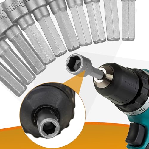 23 Pcs Power Nuts Driver Drill Bit Tools Set 1/4'' Driver Hex Shank Keys Metric Socket Wrench Screw Impact Bit Set for Power Tools, Electric Drills Screwdrivers Socket Wrench