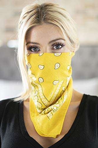 Multi-Purpose Cotton Bandana - Yellow Paisley Print Face Cover