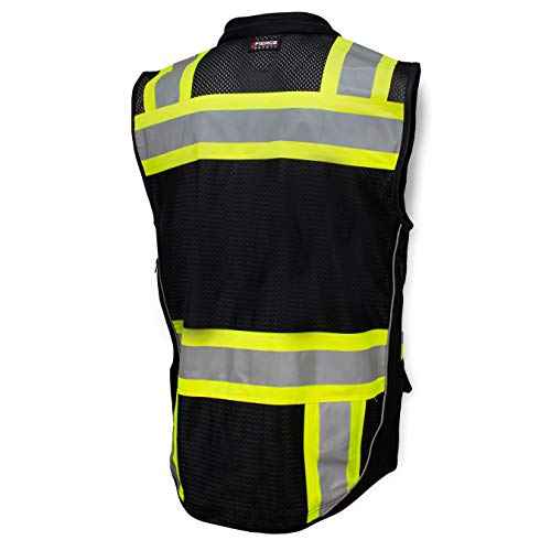 SU500B Premium Surveyors Class 1 Black Heavy Duty Vest, Tablet Pockets & Neck Padding | 100% Polyester Optimal Breathability | Contrasting Reflective | Meets ANSI Standards