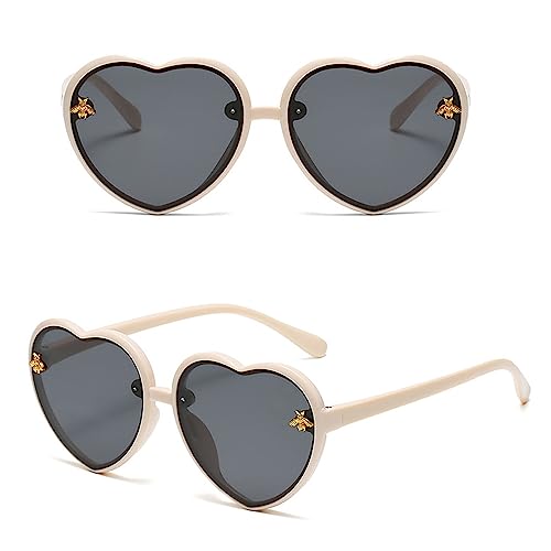Kids Heart Shaped Sunglasses - Cute Beige Eyewear for Ages 3-10