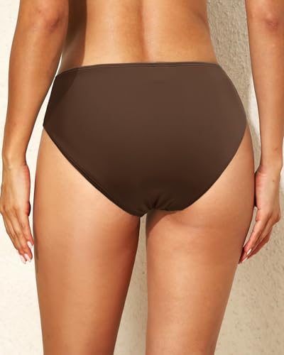 Talisea Women’s Full-Coverage Bikini Bottoms, Mid Rise Ruched Swim Bottom, Brown, Size M
