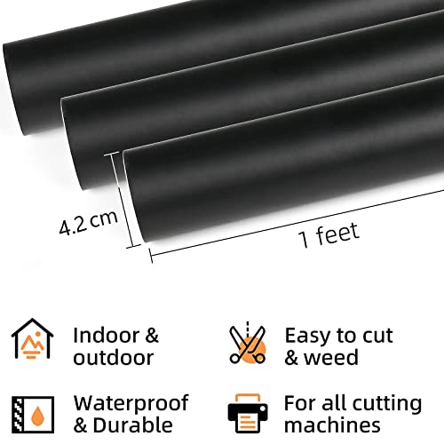 Permanent Vinyl Roll - Matte Black Adhesive, 12" x 10 FT
