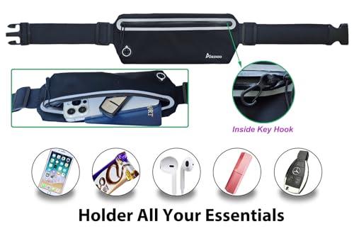 Slim Running Belt Fanny Pack - Adjustable Phone Holder Waist Bag - Black
