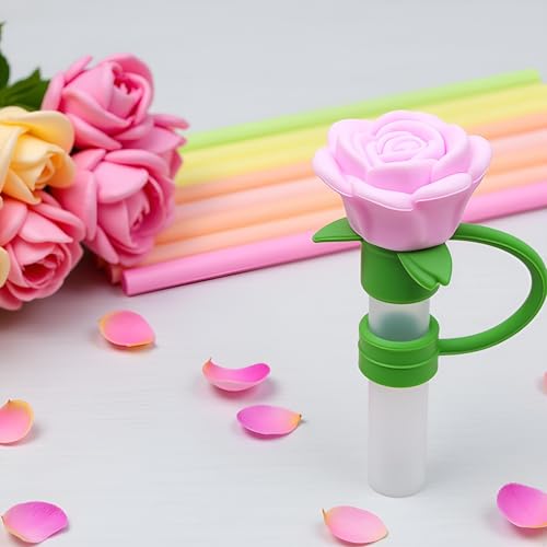 Rose Flower Silicone Straw Covers for Stanley Cup - Purple