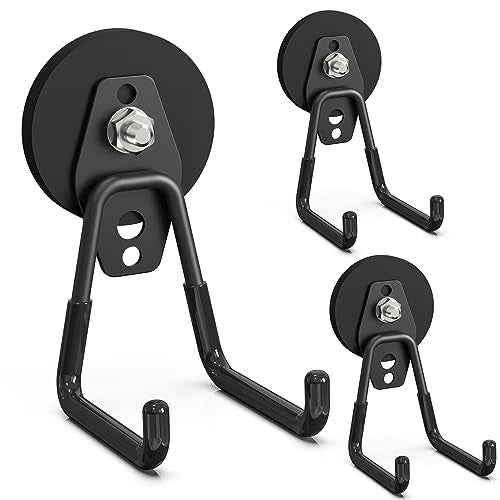Heavy Duty Storage Magnetic Utility Hooks Large Garage Magnet Hooks with Anti-Slip Coating for Metal Cabinet,Pegboard,Garage Shelve,Garden Tools (3PCS 2.59'' Black)