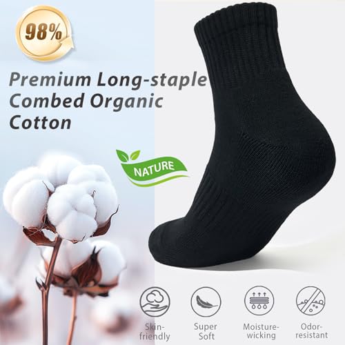 Brula Men's 98% Cotton Cushioned Ankle Athletic Socks - Medium-Large, 4 Pairs, Black