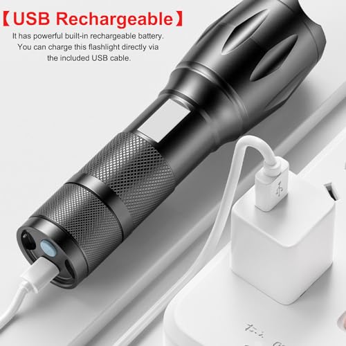 MVIOCS 2000 Lumen Rechargeable 4-Color LED Flashlight, Zoomable Aluminum Black