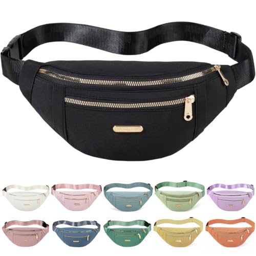 Fanny Pack Crossbody Bag for Women - Lightweight Black Waist Pack