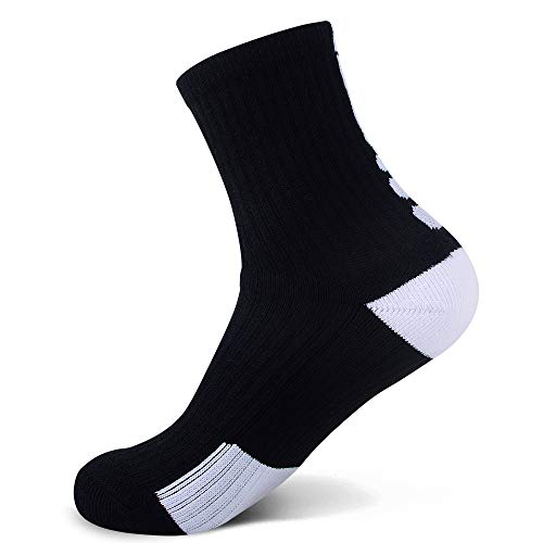 Kids Athletic Crew Socks - 4 Pairs for Ages 8-11 - Black