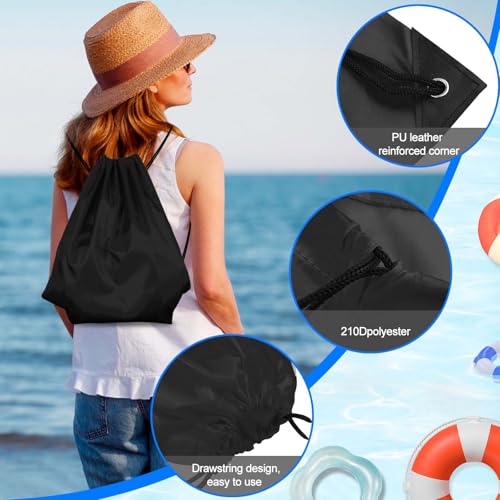 Black Drawstring Backpack - 2 Pack Cinch Sacks for Gym & Travel