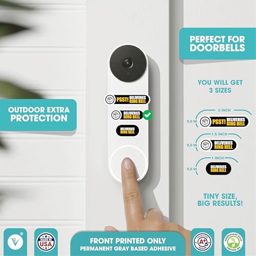 Tiny Deliveries Ring Bell Sign for Delivery Driver | All Deliveries Ring Doorbell | Tiny 3 Sizes Perfect for Video Doorbell | Matte Waterproof Sticker