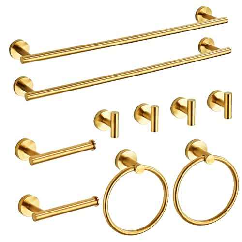 Brushed Gold Bathroom Hardware Set 10 Piece with Towel Racks for Bathroom, SUS304 Stainless Steel Bath Towel Bar Set, 24 Inch Wall Mounted Accessories Kit¡¦