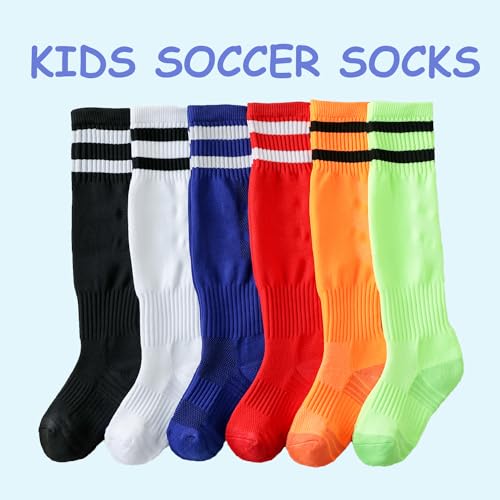 Kids Soccer Socks 5-7 Years Pack - Toddler Athletic Knee-High Football Socks (Black/Blue/White/Green)