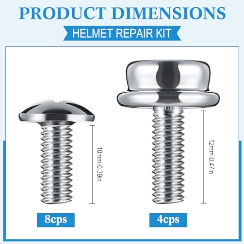 12 Pcs Stainless Steel Helmet Visor Screw Kit - 10mm & 12mm