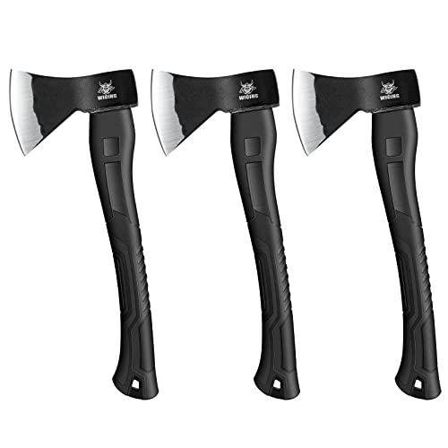 WICING Throwing Axe - 3 Pack, 15in High-Carbon Steel Hatchets with Fiberglass Handle