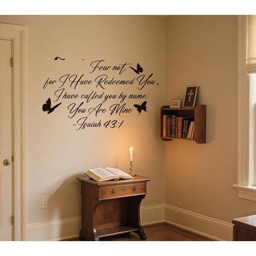 Fear Not I Have Redeemed You Isaiah 43 1 Bible Verse Wall Deca, Christian Religious Prayer Scripture Quotes Vinyl DIY Removable Wall Sticker for Living Room Home Office