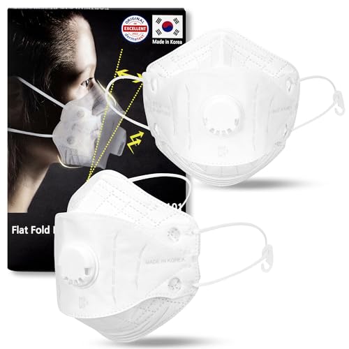 Particulate Respirator Mask with Valve, Flat Fold Design, Breathable Respirator Mask for Dust Sanding, Made in Korea