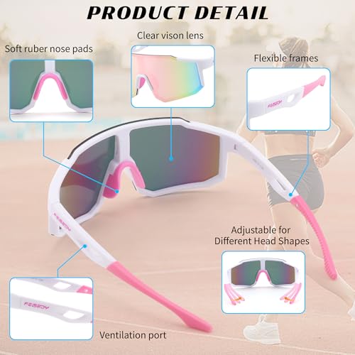 FEISEDY UV400 Cycling & Sports Sunglasses - White Pink, 75mm Lens, Unisex