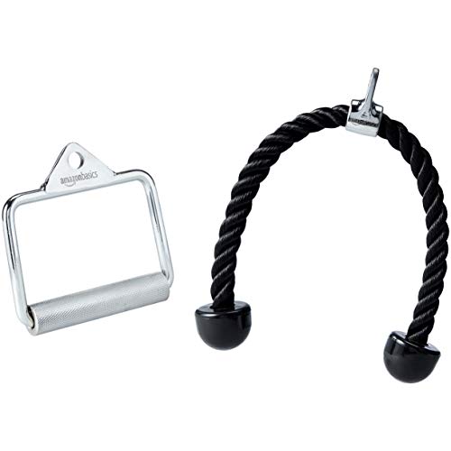 Amazon Basics Cable Handle and Rope Attachments for Weight Machines - D Handles & Nylon Rope