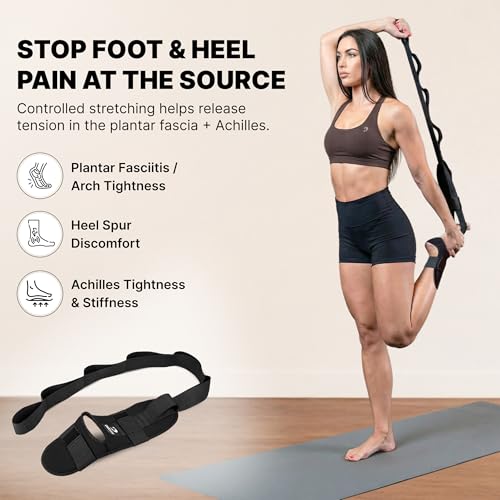 Adjustable Foot & Calf Stretcher with Padded Strap - Black
