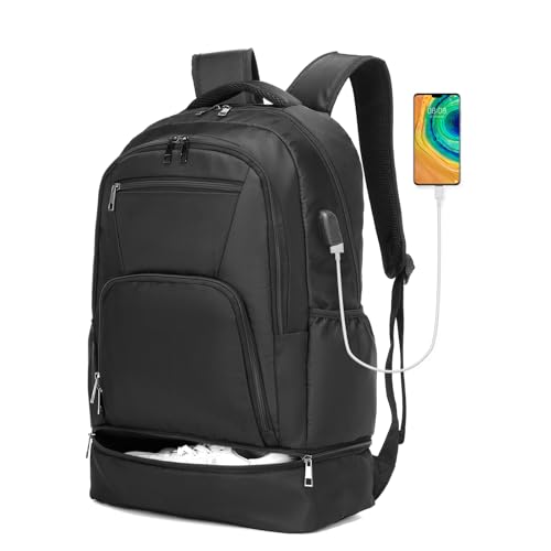 Seyfocnia Black 22-inch Gym Backpack with Expandable Shoe Compartment & Water-Resistant Fabric