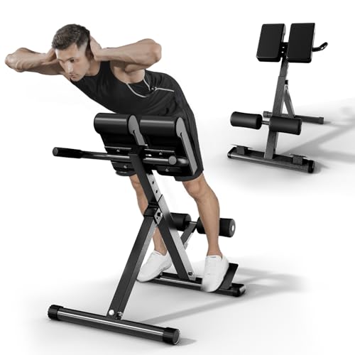 Adjustable Hyperextension Bench - Foldable Roman Chair for Glutes, Hamstrings & Lower Back - Black, Medium