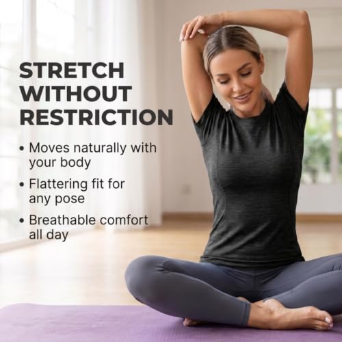 Spyder Women's Workout Top - Short Sleeve Crewneck Yoga Gym Shirt, Medium, Black Heather