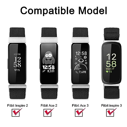 Fitbit Inspire 3 Elastic Band - Adjustable Stretchy Nylon Loop - Black