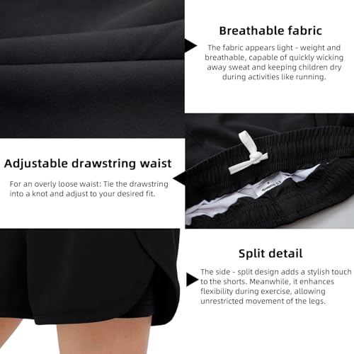 MEILONGER Girls 2-in-1 Swim Shorts Bathing Suit Black 10-12 Kids Quick Dry Boardshorts