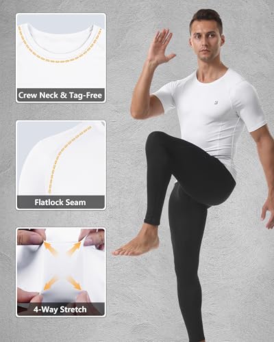 Men's Compression Shirt - Short Sleeve Cool Dry Base Layer - White / Medium