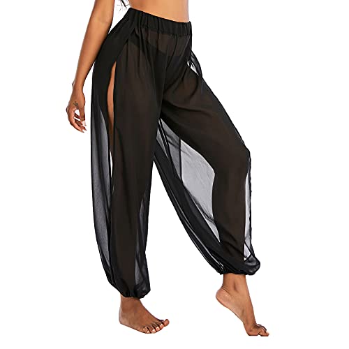 American Trends Slit Black Medium: Women’s High-Waist Cover Up Pants for Beach Swimwear