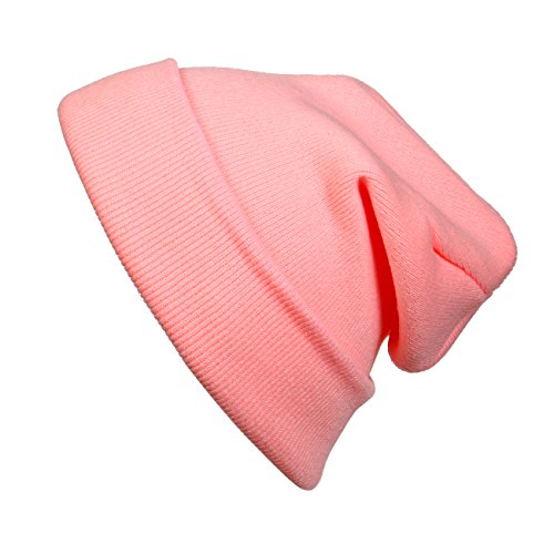 Unisex 12-inch Long Beanie Hat - Plain Pink