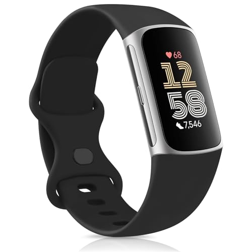Soft Silicone Adjustable Wristband for Fitbit Charge 5/6 - Black, Small