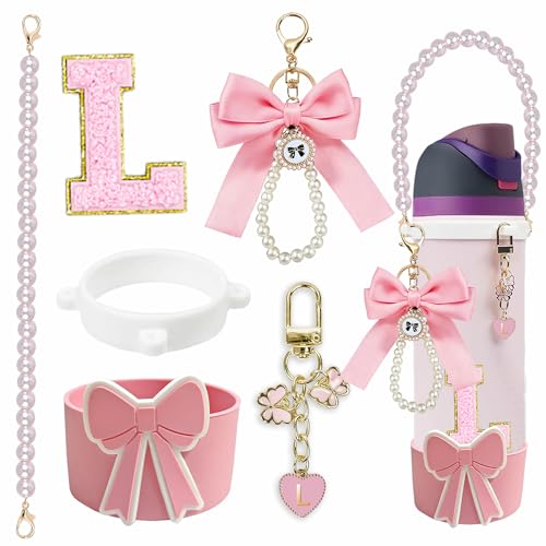 Silicone Bow Boot for Owala 24oz with Strap & Letter Charms - Pink