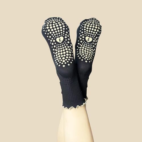 3 Pairs Non-Slip Pilates Grip Socks for Women - Coffee Flower Ruffle