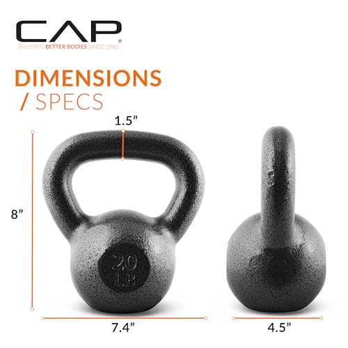 20 lb Cast Iron Kettlebell with Wide Handle & Flat Base - Durable Home Gym Equipment