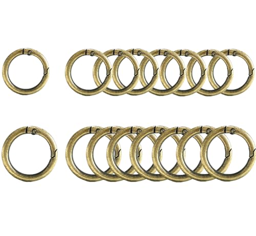 16Pc Metal Spring O Rings - Round Carabiner Clips - Bronze (1 Inch & 0.75 Inch)