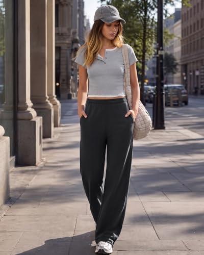 G4Free Women's Wide Leg Sweatpants Tall 5'7"–5'9.5" Elastic Waist Black