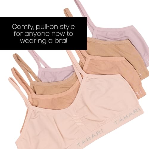 Tahari Girls' 4-Pack Seamless Bralette Set Small Sepia Rose - Comfortable Sports Bras for Girls