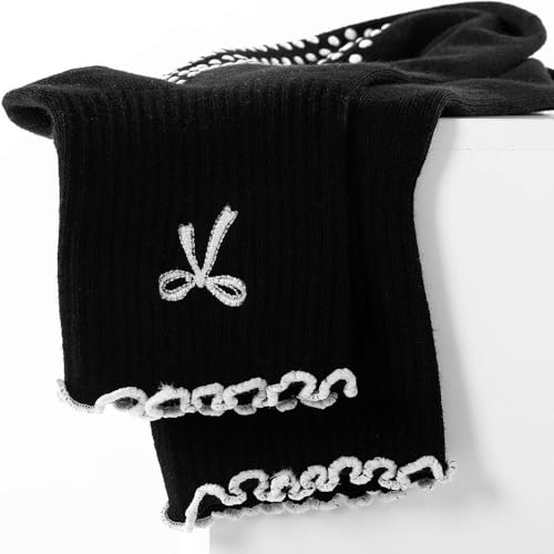 Non-Slip Grip Socks for Women - Pilates & Yoga - Bow / Black