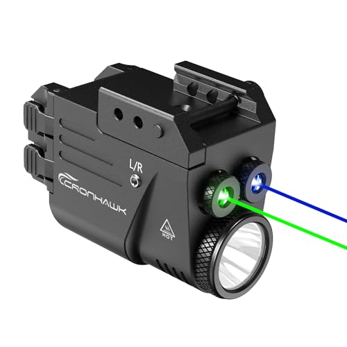 500 Lumen Blue Green Laser Light for Pistol, Rechargeable Rail Mounted Flashlight Laser Combo for Picatinny Rail, Magnetic Charging