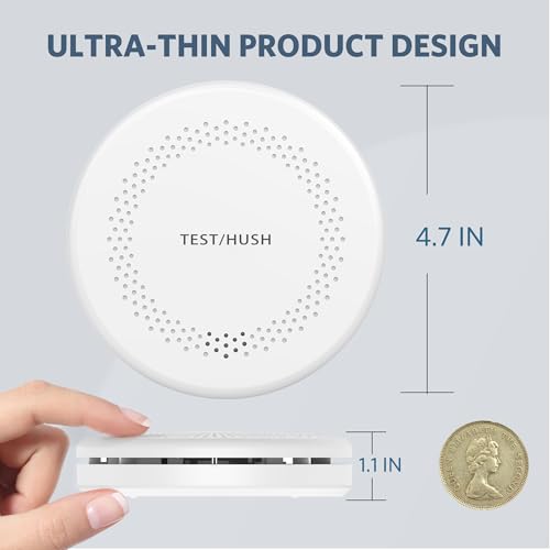 Smoke Detector Carbon Monoxide Detector Combo, 10 Year Battery Fire & CO Alarm with Large Test/Silence Button, Adhesive & Screws Included