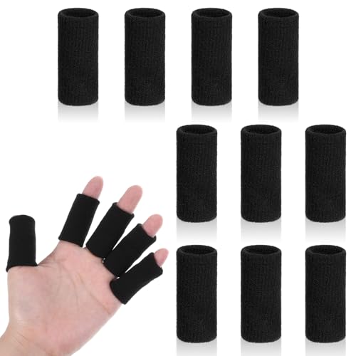 10-Pack Finger Sleeves and Support Braces for Pain Relief - Black