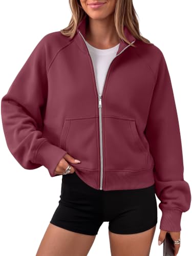 Large Winered Zip Up Cropped Hoodie for Women - Trendy Queen Y2K Sweatshirt